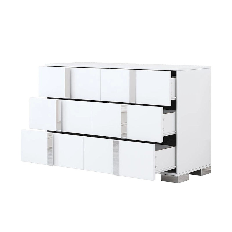 Commode moderne à 6 tiroirs avec poignées effet miroir