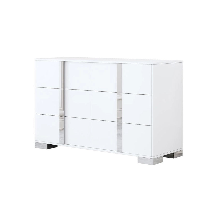 Commode moderne à 6 tiroirs avec poignées effet miroir