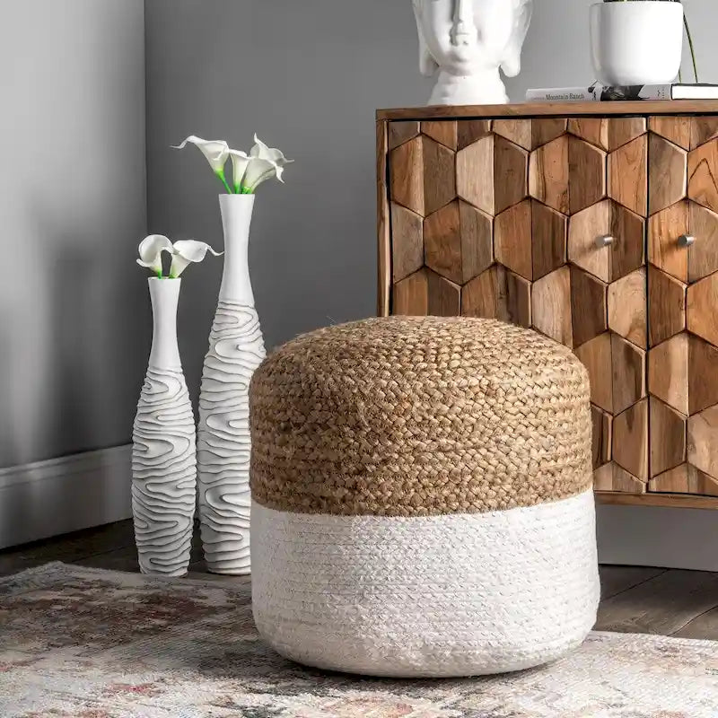 Pouf ottoman en jute tressée Janus de Nuloom