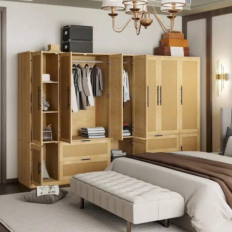 Armoire penderie familiale style rotin 110W - N/A