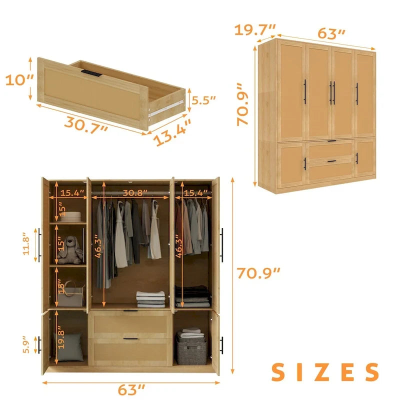 Armoire penderie familiale style rotin 110W - N/A