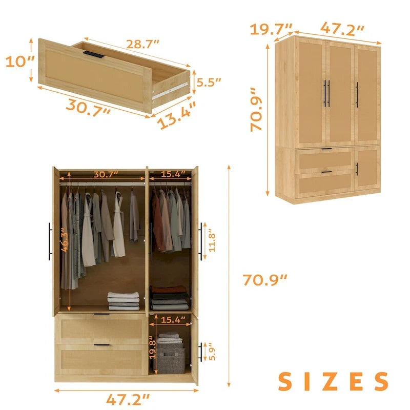 Armoire penderie familiale style rotin 110W - N/A