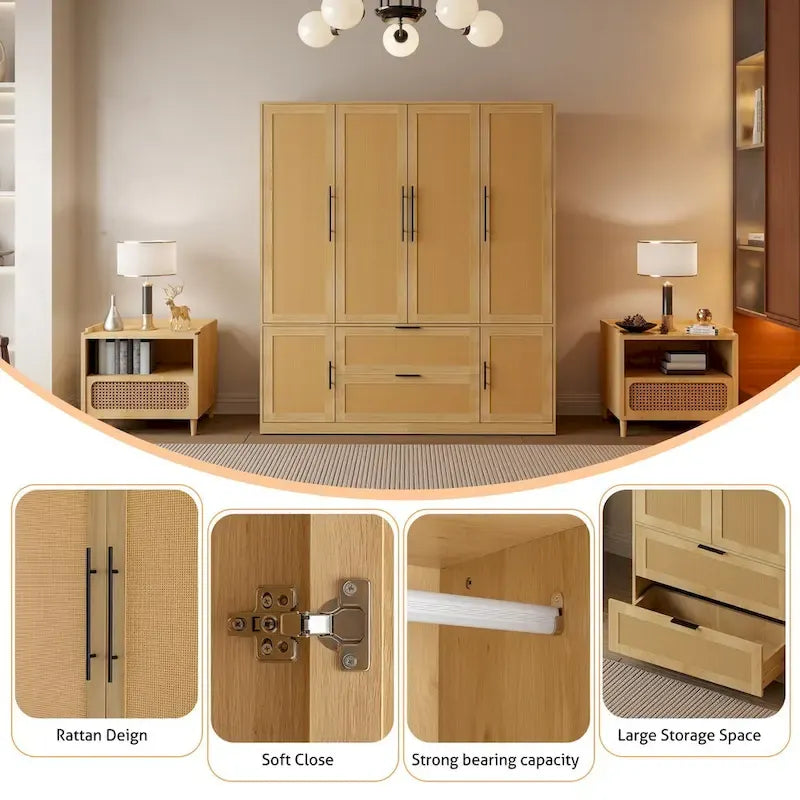 Armoire penderie familiale style rotin 110W - N/A