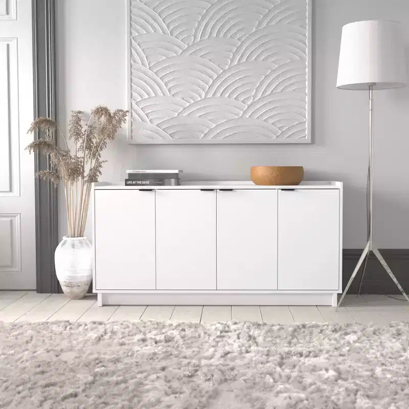 Console/Meuble de Rangement Contemporain 4 Portes, Noir