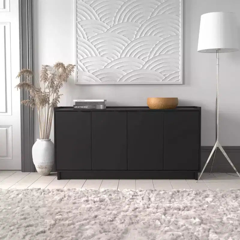 Console/Meuble de Rangement Contemporain 4 Portes, Noir