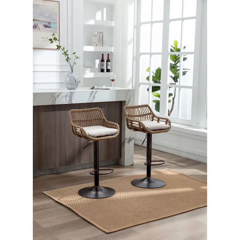 Lot de 2 tabourets de bar rembourrés pivotants réglables à hauteur de comptoir avec repose-pieds