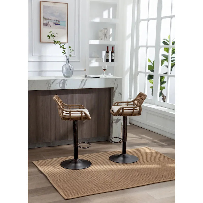 Lot de 2 tabourets de bar rembourrés pivotants réglables à hauteur de comptoir avec repose-pieds