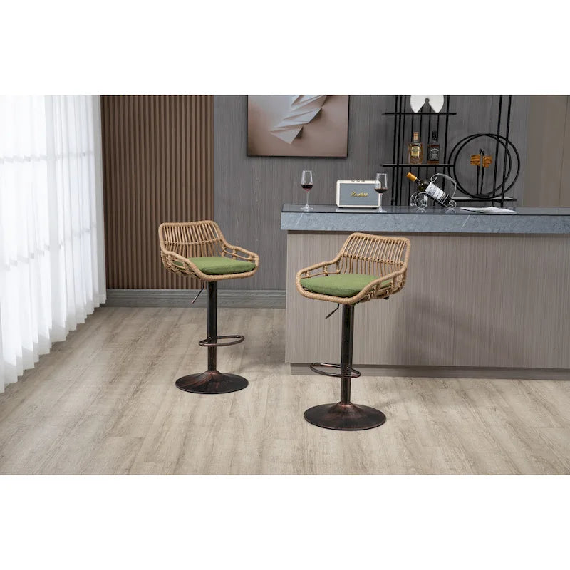 Lot de 2 tabourets de bar rembourrés pivotants réglables à hauteur de comptoir avec repose-pieds
