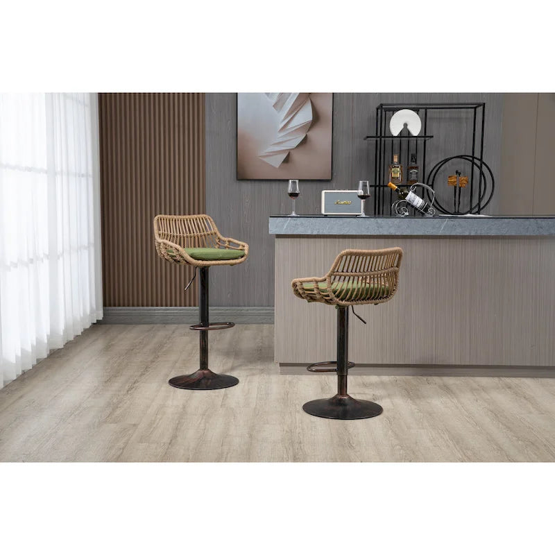 Lot de 2 tabourets de bar rembourrés pivotants réglables à hauteur de comptoir avec repose-pieds