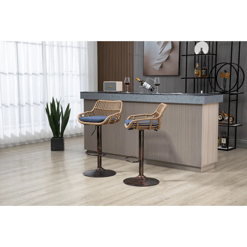 Lot de 2 tabourets de bar rembourrés pivotants réglables à hauteur de comptoir avec repose-pieds