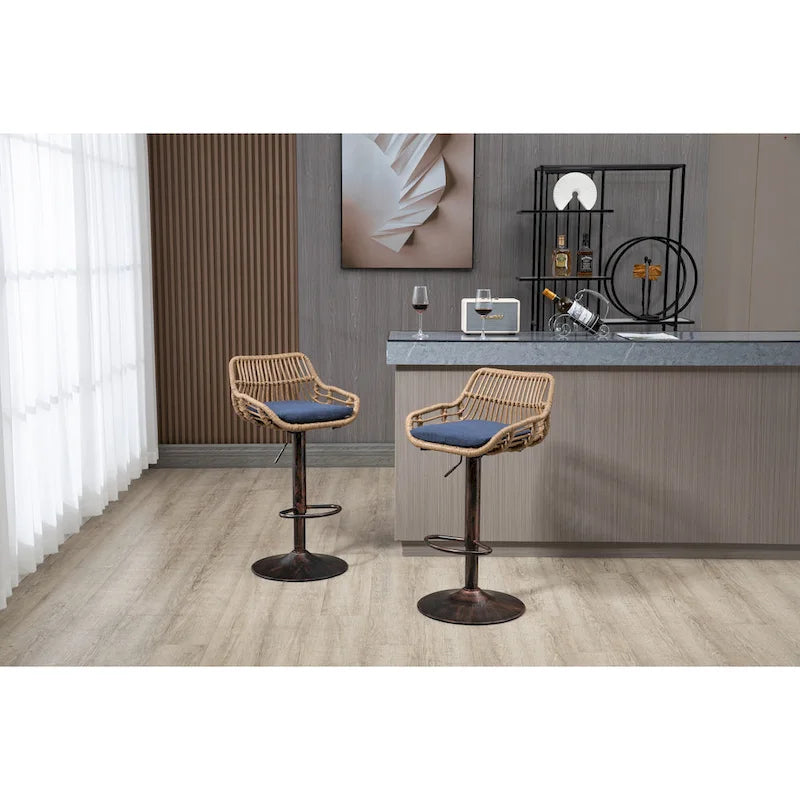 Lot de 2 tabourets de bar rembourrés pivotants réglables à hauteur de comptoir avec repose-pieds
