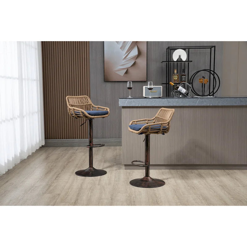 Lot de 2 tabourets de bar rembourrés pivotants réglables à hauteur de comptoir avec repose-pieds