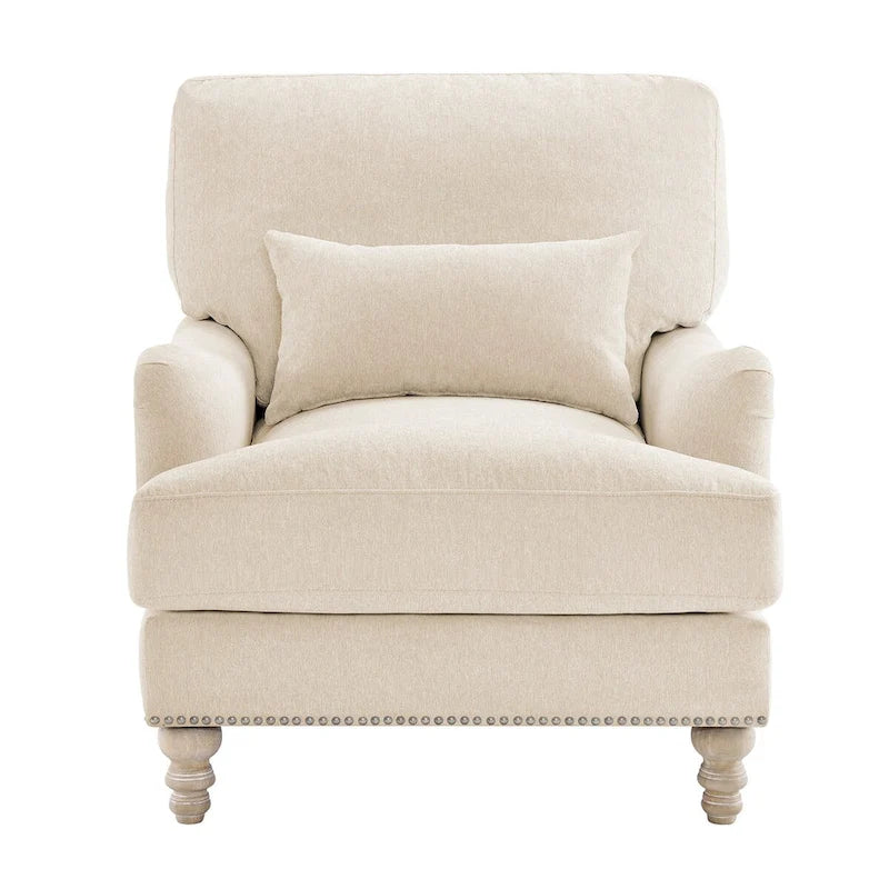 Fauteuil moderne rembourré avec structure en bois massif et coussin lombaire pour salon