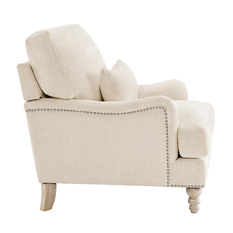 Fauteuil moderne rembourré avec structure en bois massif et coussin lombaire pour salon