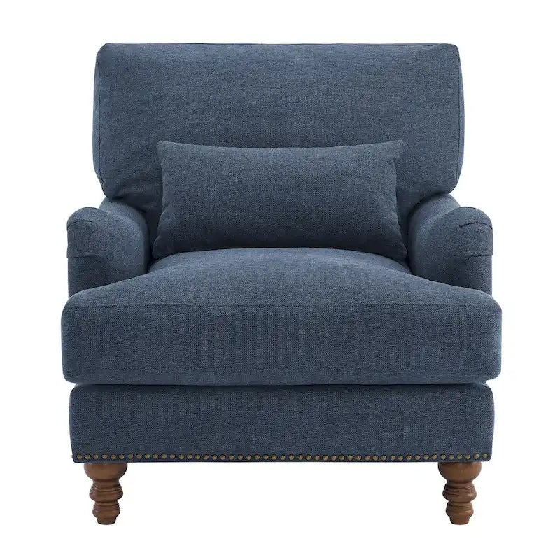 Fauteuil moderne rembourré avec structure en bois massif et coussin lombaire pour salon