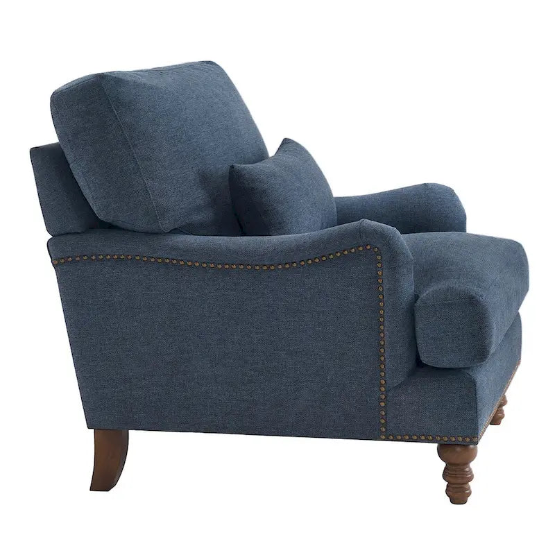 Fauteuil moderne rembourré avec structure en bois massif et coussin lombaire pour salon