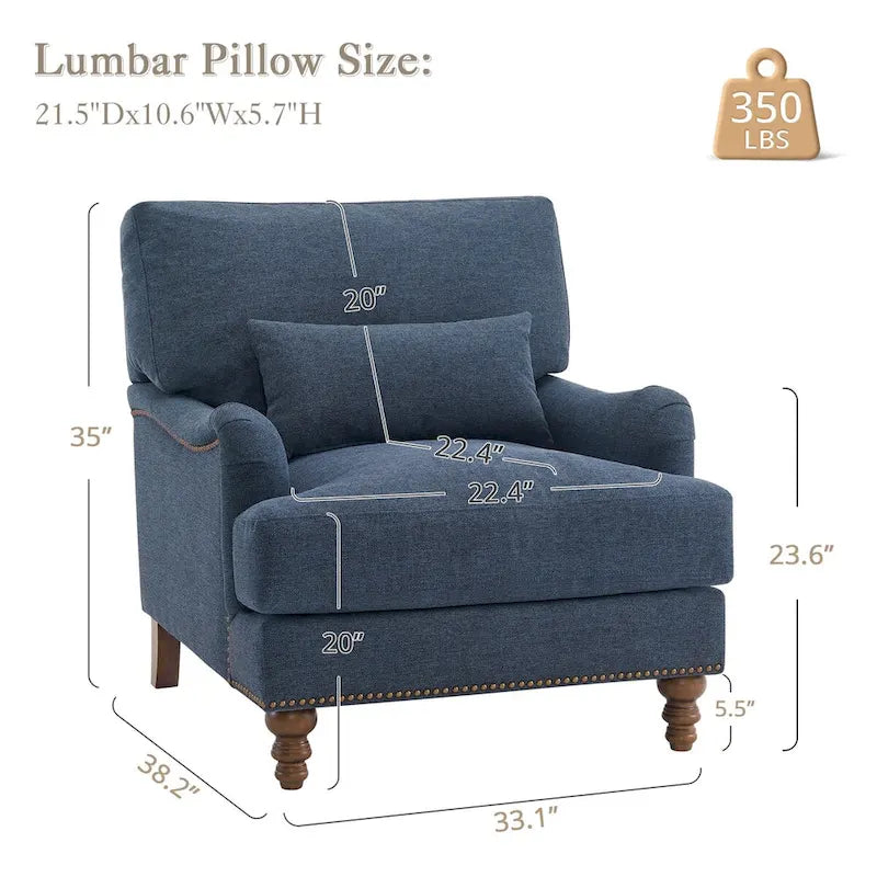 Fauteuil moderne rembourré avec structure en bois massif et coussin lombaire pour salon