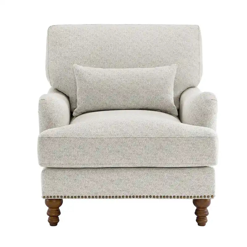 Fauteuil moderne rembourré avec structure en bois massif et coussin lombaire pour salon