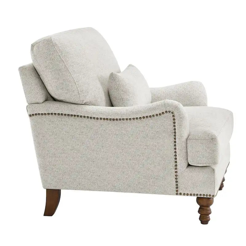Fauteuil moderne rembourré avec structure en bois massif et coussin lombaire pour salon