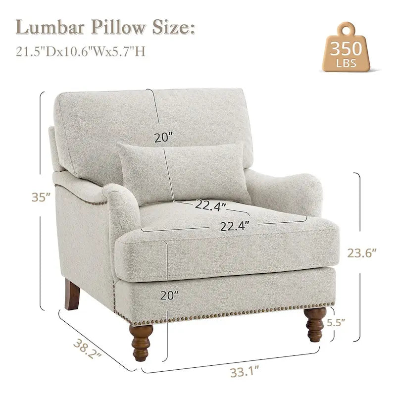 Fauteuil moderne rembourré avec structure en bois massif et coussin lombaire pour salon