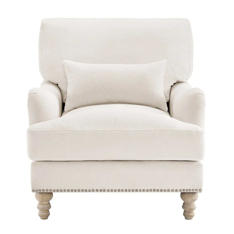 Fauteuil moderne rembourré avec structure en bois massif et coussin lombaire pour salon