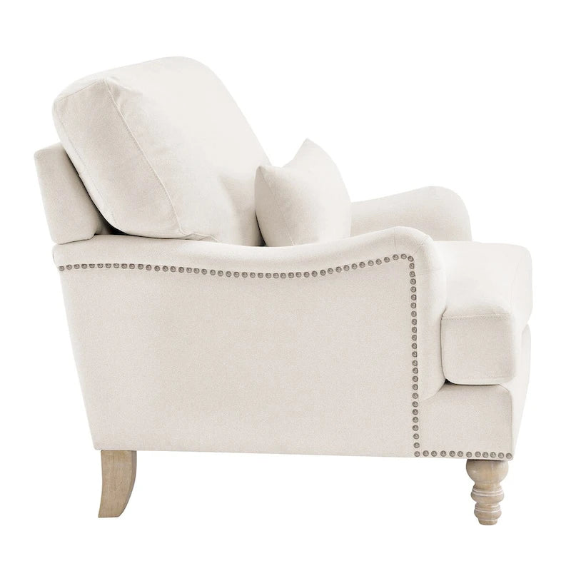 Fauteuil moderne rembourré avec structure en bois massif et coussin lombaire pour salon