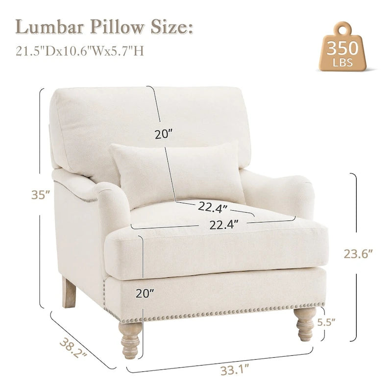 Fauteuil moderne rembourré avec structure en bois massif et coussin lombaire pour salon