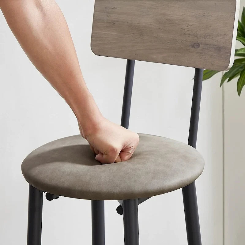 Ensemble Table de Bar et 2 Chaises 3 Pièces, Tabourets de Bar Style Industriel Assise Rembourrée en PU avec Dossier