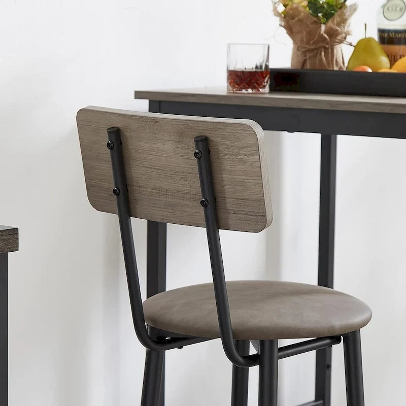 Ensemble Table de Bar et 2 Chaises 3 Pièces, Tabourets de Bar Style Industriel Assise Rembourrée en PU avec Dossier