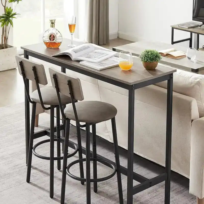 Ensemble Table de Bar et 2 Chaises 3 Pièces, Tabourets de Bar Style Industriel Assise Rembourrée en PU avec Dossier