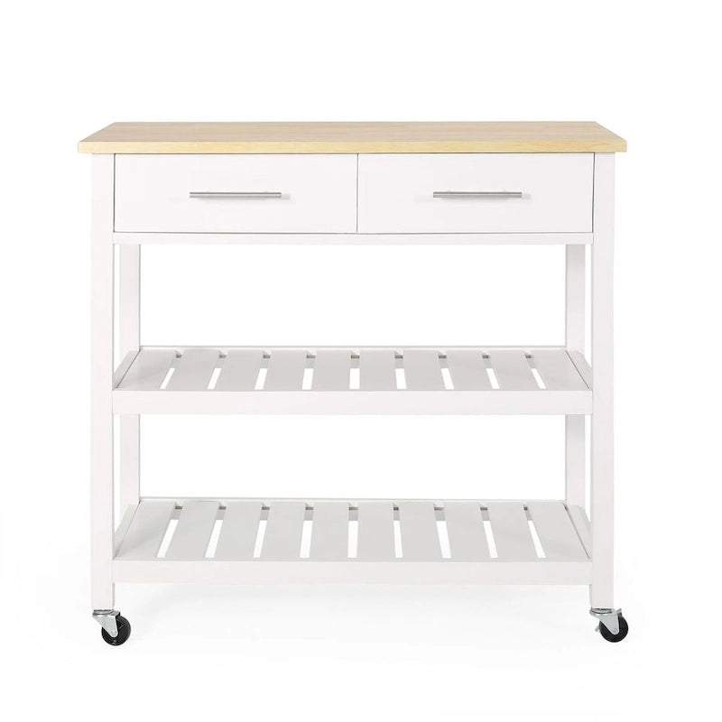 Chariot de cuisine moderne en bois blanc avec roues, tiroirs et étagères par Christopher Knight Home