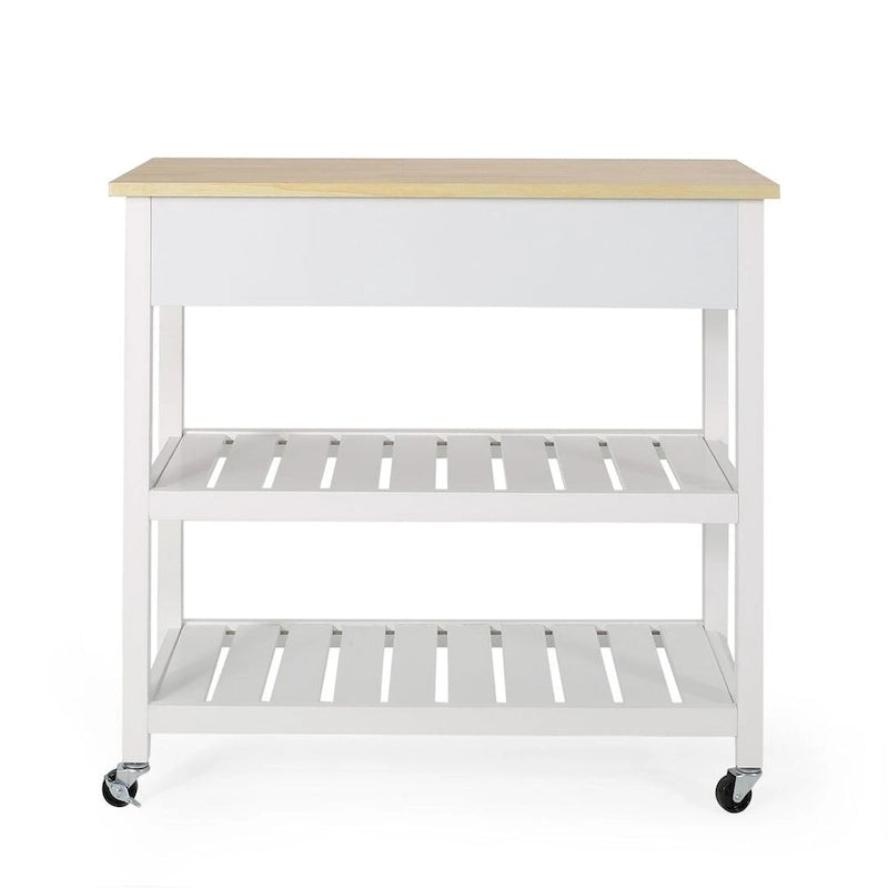 Chariot de cuisine moderne en bois blanc avec roues, tiroirs et étagères par Christopher Knight Home