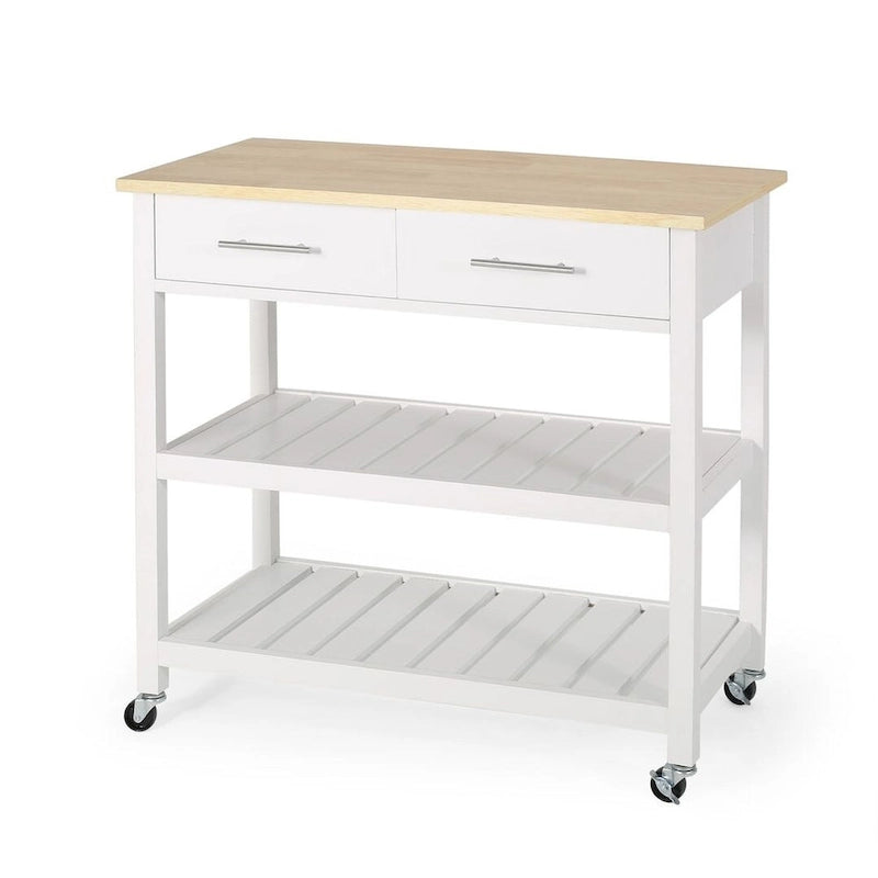 Chariot de cuisine moderne en bois blanc avec roues, tiroirs et étagères par Christopher Knight Home