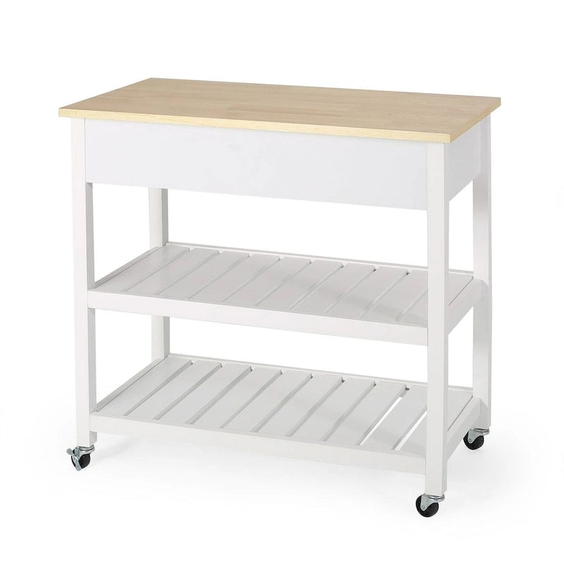 Chariot de cuisine moderne en bois blanc avec roues, tiroirs et étagères par Christopher Knight Home