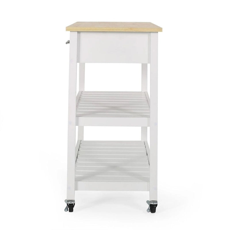 Chariot de cuisine moderne en bois blanc avec roues, tiroirs et étagères par Christopher Knight Home