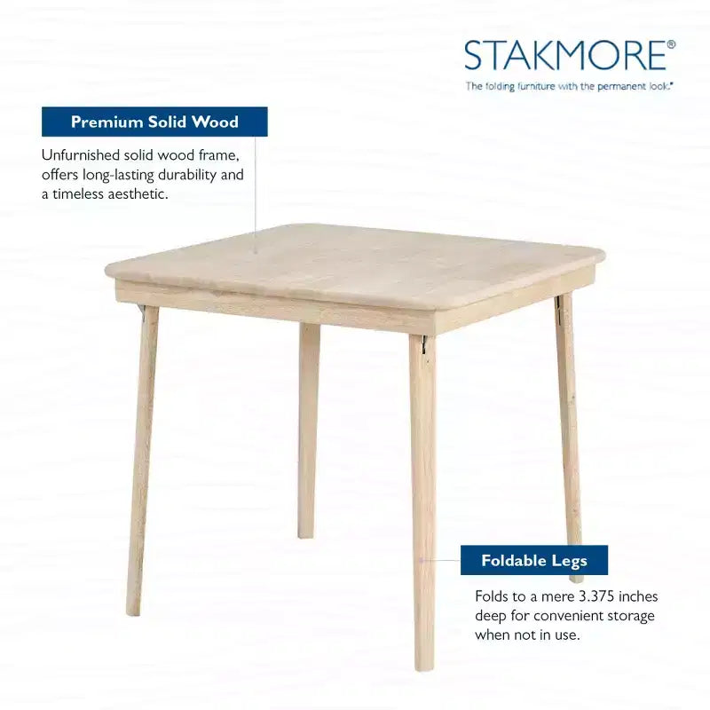 Table de jeu pliante classique en bois massif à bord droit, cadre non fini