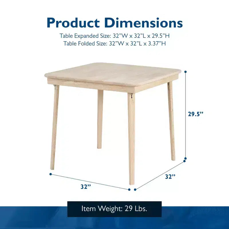 Table de jeu pliante classique en bois massif à bord droit, cadre non fini