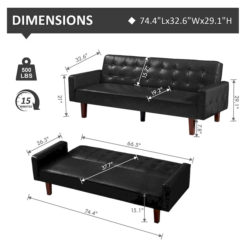 Canapé convertible, canapé-lit futon, canapé-lit en similicuir, canapé-lit pour salon, invités
