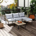 Ensemble de meubles de patio 5 pièces Outsunny, ensemble de conversation extérieur avec canapé en forme de L, coussins, pour jardin, pelouse et piscine
