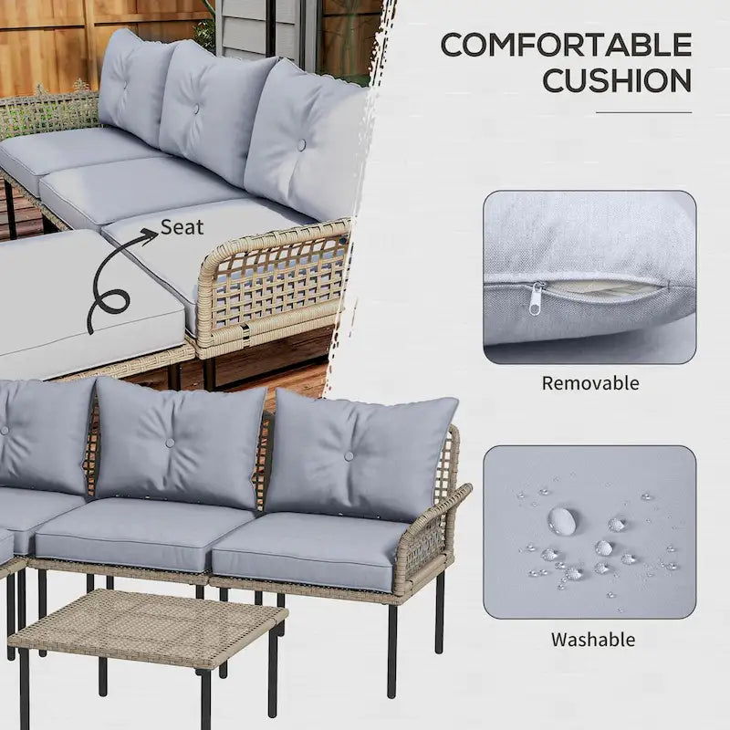 Ensemble de meubles de patio 5 pièces Outsunny, ensemble de conversation extérieur avec canapé en forme de L, coussins, pour jardin, pelouse et piscine
