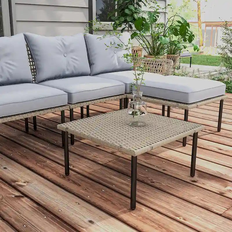Ensemble de meubles de patio 5 pièces Outsunny, ensemble de conversation extérieur avec canapé en forme de L, coussins, pour jardin, pelouse et piscine