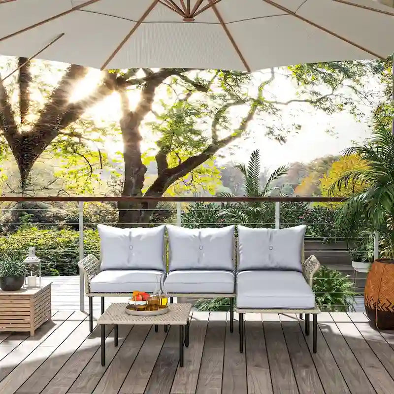 Ensemble de meubles de patio 5 pièces Outsunny, ensemble de conversation extérieur avec canapé en forme de L, coussins, pour jardin, pelouse et piscine