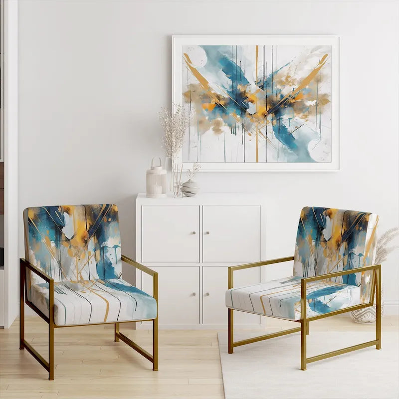 Designart Chaise d'appoint rembourrée minimaliste élégante sarcelle et or et fauteuil moderne et contemporain - Couleurs multiples