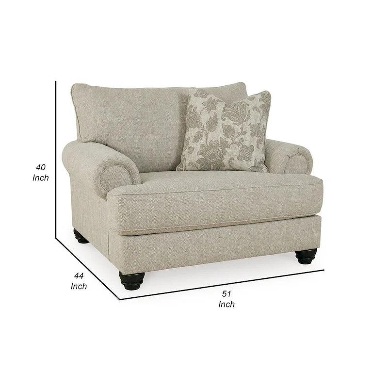 Fauteuil surdimensionné Asen de 130 cm de large, 1 coussin, accoudoirs roulés, polyester beige