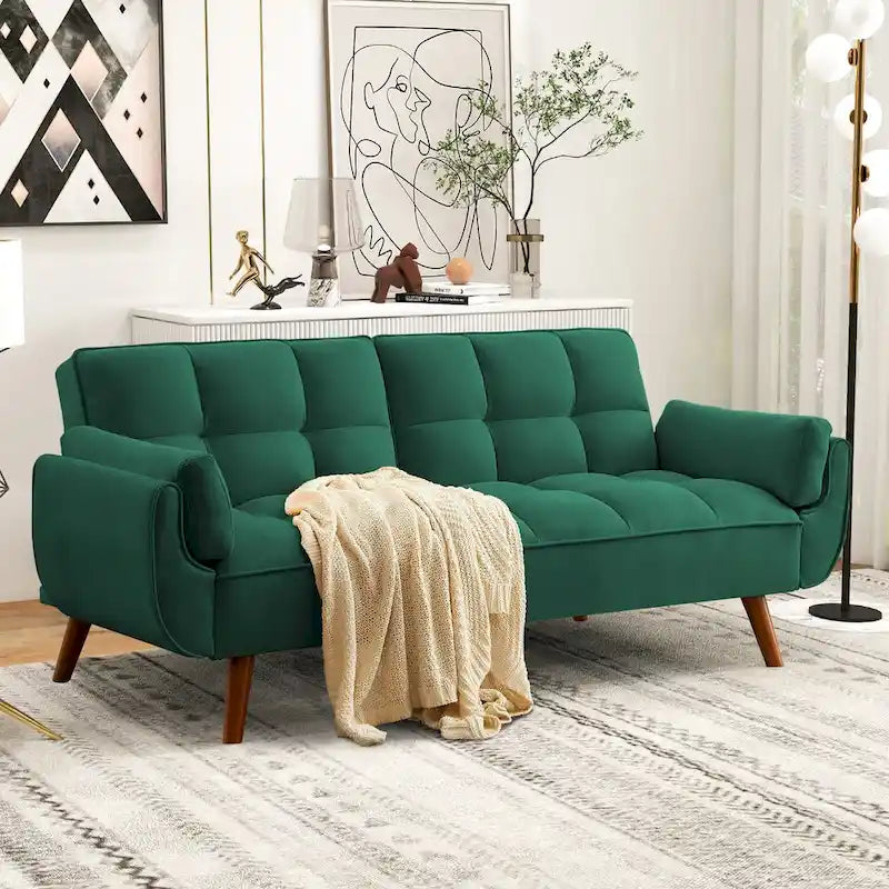 Canapé Futon, Canapé-lit Pliant Convertible avec 2 Oreillers/Accoudoirs pour Salon