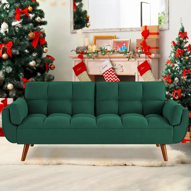 Canapé Futon, Canapé-lit Pliant Convertible avec 2 Oreillers/Accoudoirs pour Salon