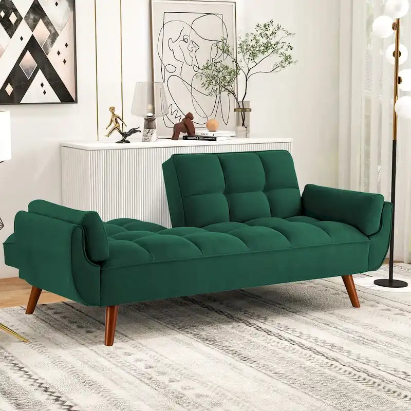 Canapé Futon, Canapé-lit Pliant Convertible avec 2 Oreillers/Accoudoirs pour Salon