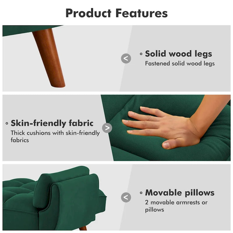 Canapé Futon, Canapé-lit Pliant Convertible avec 2 Oreillers/Accoudoirs pour Salon