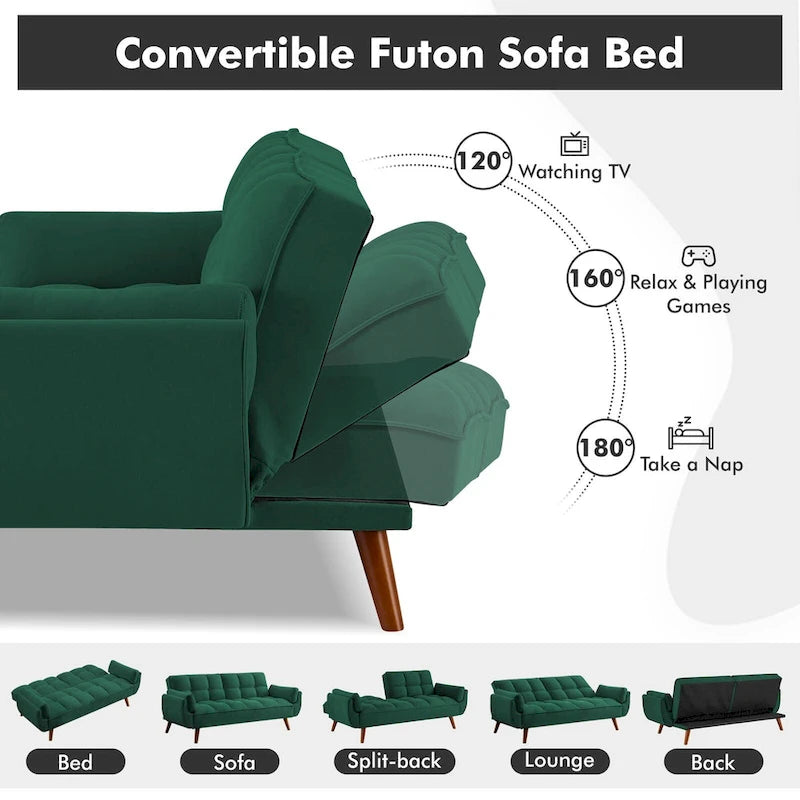 Canapé Futon, Canapé-lit Pliant Convertible avec 2 Oreillers/Accoudoirs pour Salon