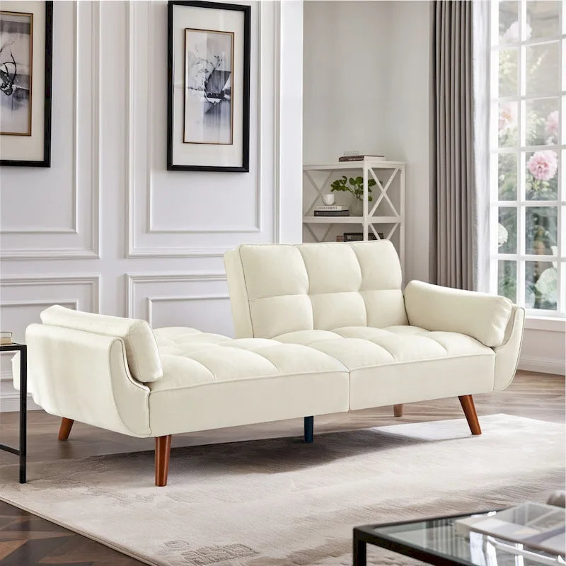 Canapé Futon, Canapé-lit Pliant Convertible avec 2 Oreillers/Accoudoirs pour Salon